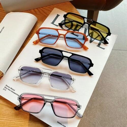 New star sunglasses with double beam and small square frame fashion sunglasses retro ladies and students anti-blue glasses