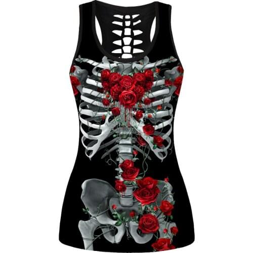 New Harajuku 3D Skeleton Women Summer Sport Vest 3 Patterns Sleeveless Halloween Ghost Running Tops S To 4XL Plus Size