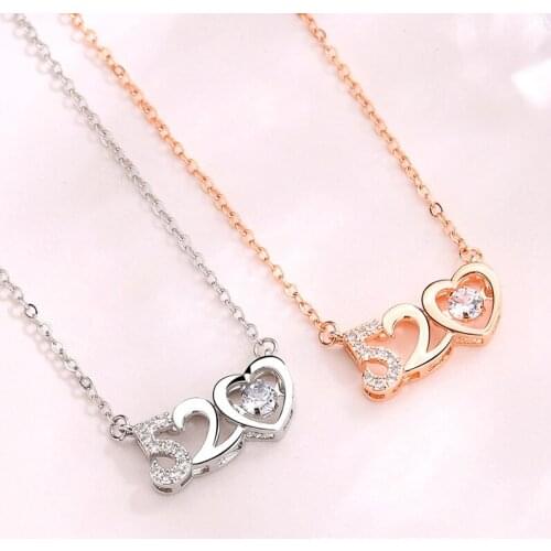 New Simple 520 Crystal Pendant Fashion Lady Inlay Zircon Rose Gold Silver Color Necklace Elegant Lady Valentines Day Gift