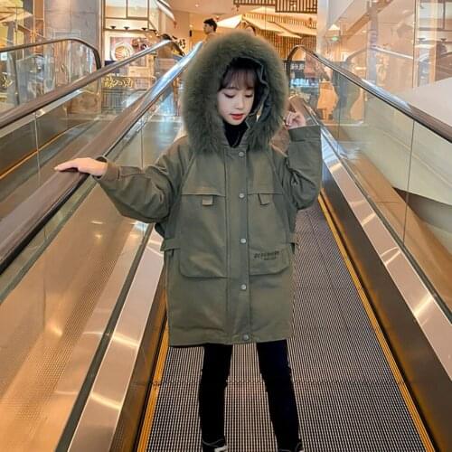 Spring Kid Girls Coat Autumn Warm Overcoat Fur Collar Cotton Padding Baby Girl Outerwear Jacket Kids Parker Clothes 3-12 Years