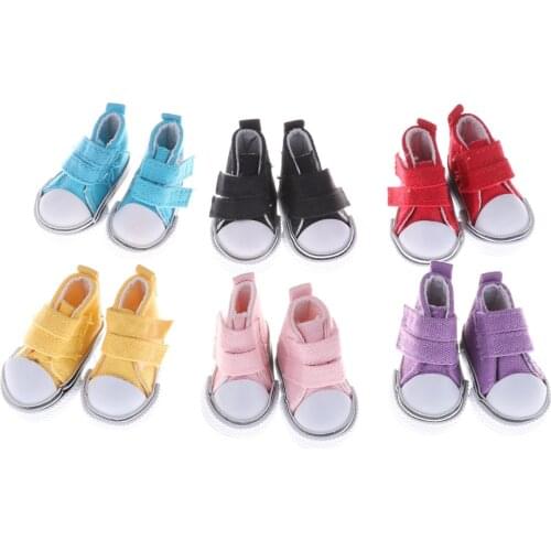 One Pair Assorted 6 Color 5cm Canvas Shoes For Doll Fashion Mini Toy Shoes Sneaker For Doll Shoes For Russian Doll