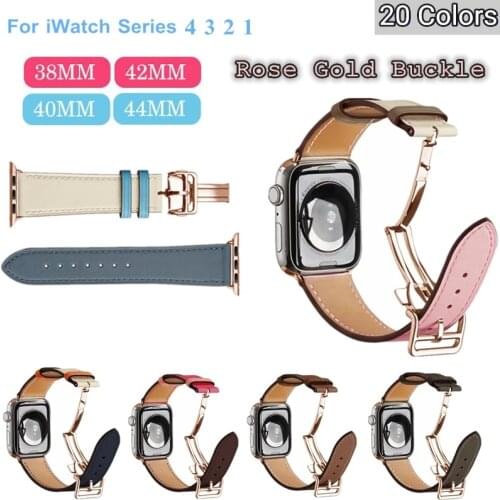 Herm Logo Rose Gold Genuine Leather Single Tour Deployment Watch Band For Apple Watch 6 5 4 3 2 1 Strap For iWatch 44/42/40/38mm