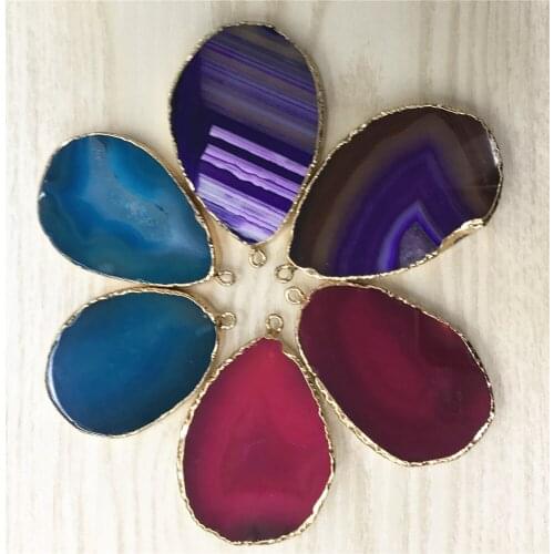 6PC Natural Stone Charms Pendants Glossy Red Green Slice Irregular Natural Agates Crystal Stone Quartz Pendant DIY Fit Necklaces