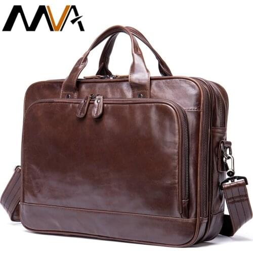 MVA Genuine Leather Briefcase Laptop mens bags Messenger Shoulder Bags Mens Leather bag Briefcases Laptop Crossbody Bags 8979