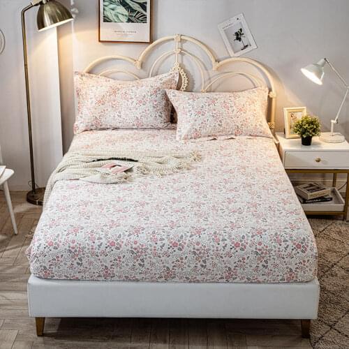 1pc100%Cotton Bed Sheet Little Flower Pink Bed Linens for Grils Pure Cotton Bed Fitted Sheet with Elastic Single/Queen/King Size