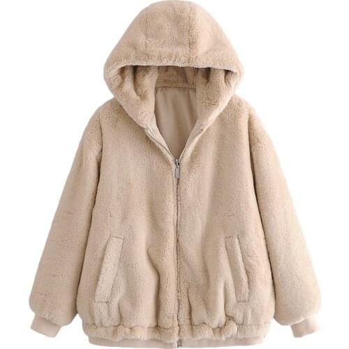 PUWD Casual Woman Oversized Both Side Wear Faux Fur Coat Fad Vogue Ladie Winter Thick Outerwear Female Chic Warm Loose Jacket