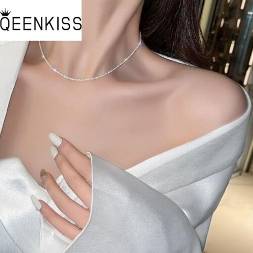 QEENKISS NC701 Fine Jewelry Wholesale 2021 Fashion Trendy Woman Girl Birthday Wedding Gift Shiny 18KT Gold Silver Chain Necklace