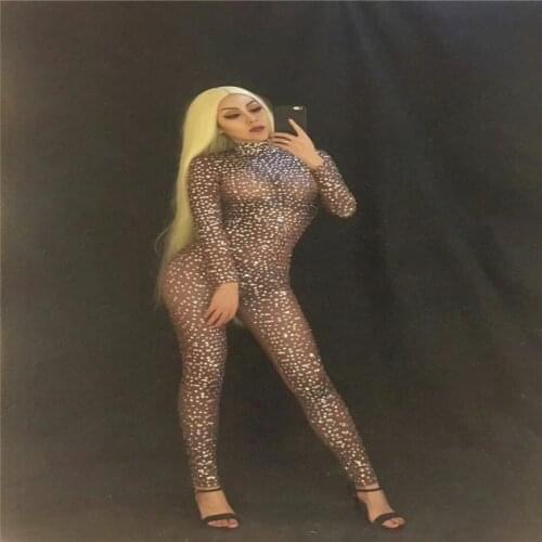 R46 Female diamonds stage bodysuit sexy Rhinestone jumpsuit party outfits ballroom pole dance costumes prom wears outfits dress