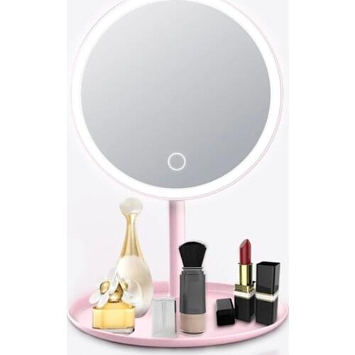 USB Rechargeable LED Adjustable Daylight Cosmetic Makeup Mirror Desktop Lamp Smart Fill Light Beauty Dormitory Make Up Mirror