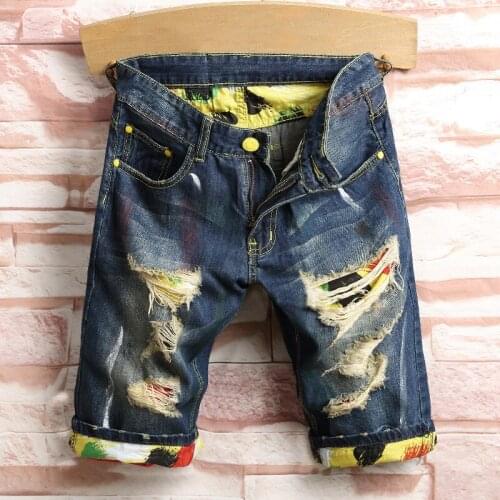 Summer Big Size 28-44 Denim Shorts Male Casual Hole Men Jean Shorts Bermuda Skate Board Harem Mens Jogger Ankle Ripped Shorts