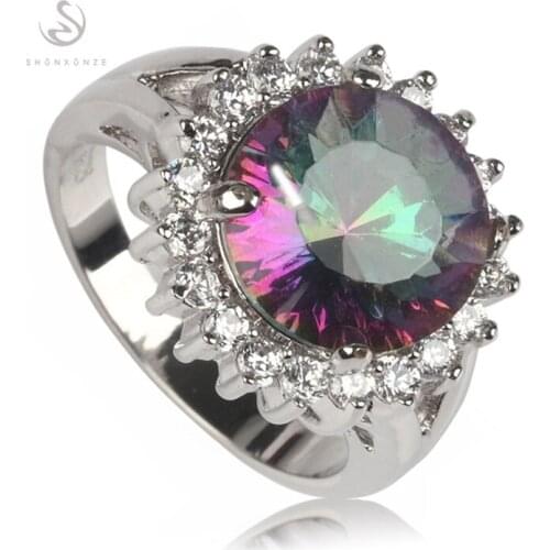 SHUNXUNZE charm Engagement Wedding rings Jewelry & Accessories for women Rainbow Cubic Zirconia Rhodium Plated R731 size 6 7 8 9