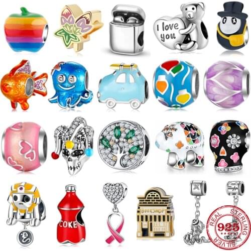 Halloween Skeleton Skull Enamel 925 Sterling Silver Charms For jewelry making Pendants Fit Original Charm JIUHAO Bracelet