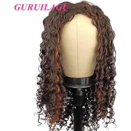 GURUILAGU Synthetic Wigs for Black Women Kinky Curly Machine Made Long Wig High Temperature Fiber Brown Wig Synthetic Hair