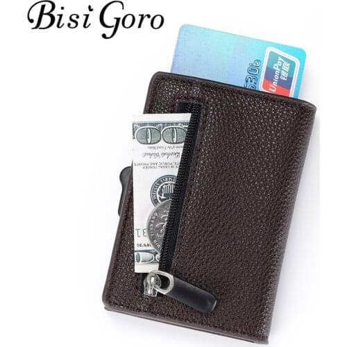BISI GORO Smart Wallet Men Women Business Credit Card Holder RFID Single Box Aluminium Card Wallet Metal Coin Purse Card Case