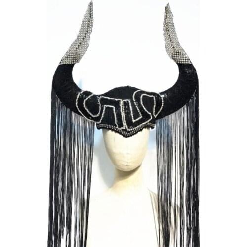 Animal cosplay accessories buffalo headpiece for women men skull mask party halloween pageant ox horn headpiece women cosplay