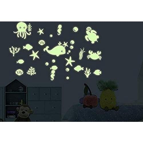 Ocean Sea Fish Wall Decals Glow in The Dark Peel DIY Luminous Vinyl Mural Nursery Decor Home Wall Stickers for Kids