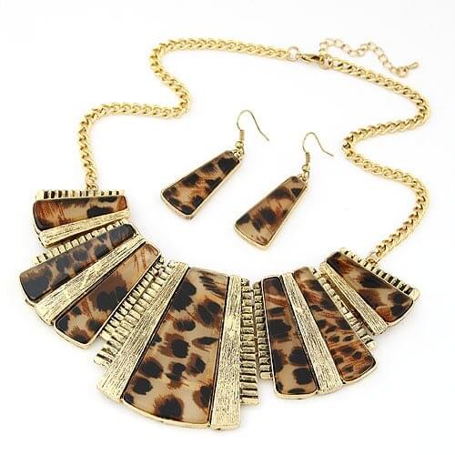 Vintage Alloy Leopard Pendant Necklace Earring Set Gold Geometric Necklace Earrings Jewelry Sets for Women Accessories bijoux