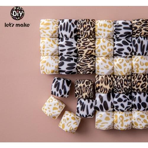 Lets make Octagonal Hexagonal Beads 14MM/17MM 10pcs Leopard Printing Silicone Beads Teether DIY Pacifier Clips Beads Necklace