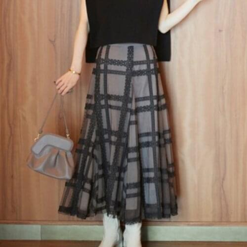 Tide Chic Hit Color Plaid Women Skirts Aesthetic High Waist Draped Design Jupe Autumn 2021 Fashion Casual All Match Skirt