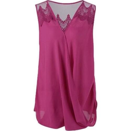 Women Lace Casual Sleeveless Tank T-shirt Ladies Summer Fashion V-neck Vest