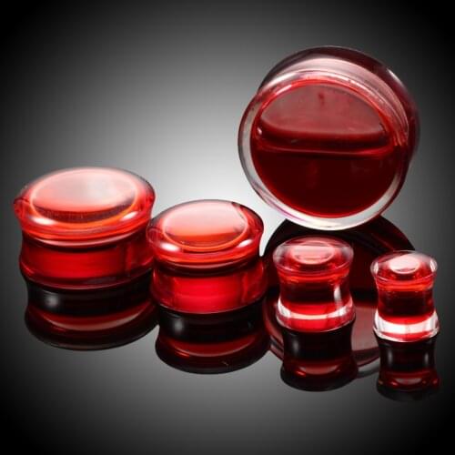 1Pair Acrylic Double Flared Ear Flesh Tunnels Plugs Blood Red Liquid Ear Gauges Earring Expander Piercing Body Jewelrys 8mm-25mm