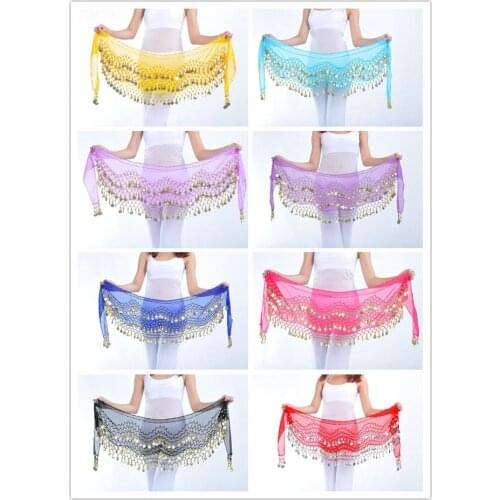 1pcs resell Egypt belly dance stage wear 128 golden/silver coins hip wraps scarf waist belt 12 colors