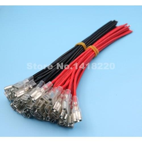 20pcs Red/Black 6.3mm Single Head Female Spade Crimp Terminals Wire Connector 30CM Line 17AWG