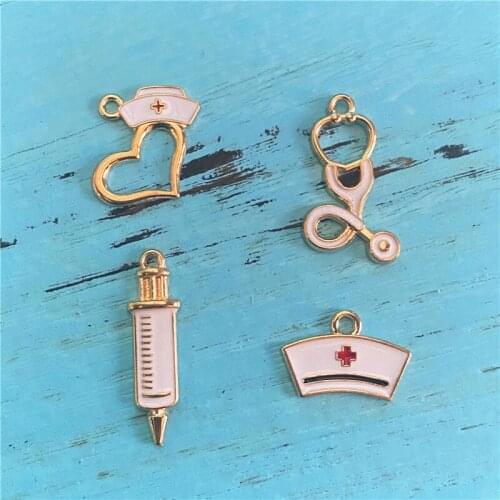 Mix 24pcs Medicine Syringe Stethoscope Charms Pendants Antique Gold Tone Jewelry Making DIY Bracelet Necklace Handmade Crafts