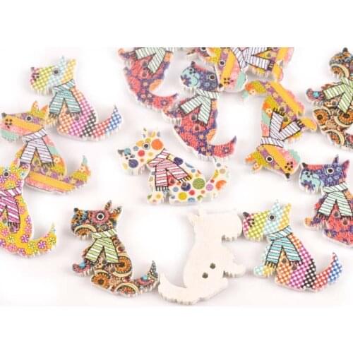 25pcs Random Mixed Painted Dog Wooden Buttons For Clothing Crafts Scrapbooking DIY Sewing Clothes Decor Handmade 22x25mm M0660