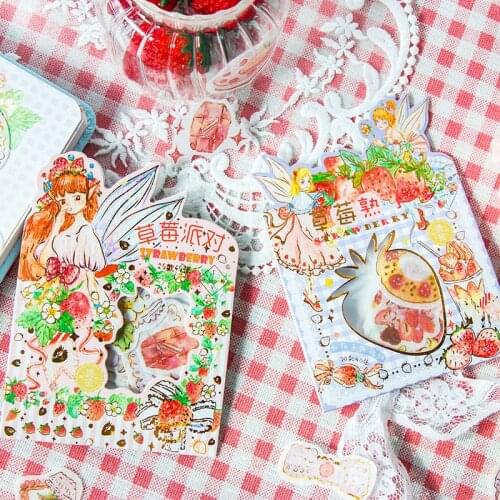 40 pcs/bag strawberry party Journal Decorative Gold Stickers Scrapbooking diy Stick Label Diary Stationery Album Stickers