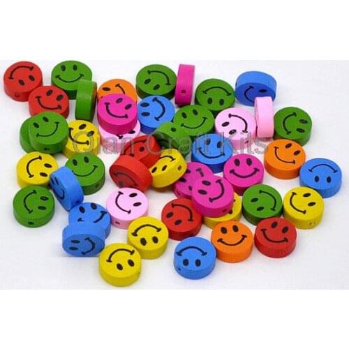 400pcs Cute Smiling Wood Beads 18mm smily face medium size Round, Wooden Buttons beads 2 holes for DIY craft 3d