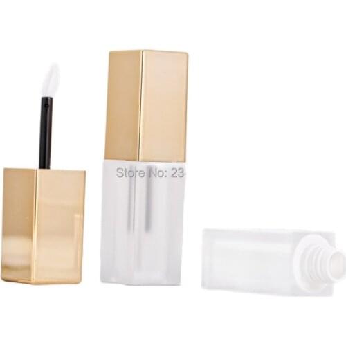5ml Square Empty Lip Gloss Tube Clear Refillable Bottle Gold Cap Cosmetic Packaging Container Plastic Lip Gloss Container 30pcs