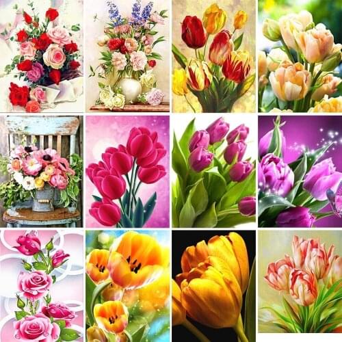 5D Tulips and Roses Diamond Embroidery Garden Decoration Flower Diy Diamond Painting Full Square Round Rhinestone Mosaic Art