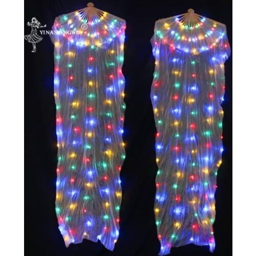 More Led Color mixing LED Fan Bone Belly Dance Performance Silk Fans Shining Rainbow LED Dance Fans 1 pc / 1 pair with Batteries