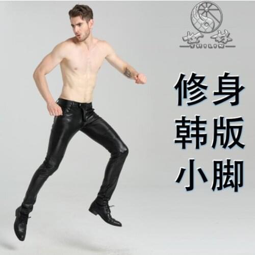 Summer thin faux leather pants mens motorcycle pu pants fashion Plus velvet stitch trousers for men personality pantalon homme