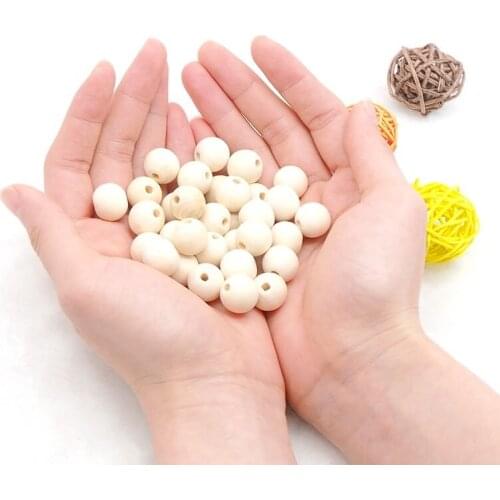 Chenkai 100PCS 10mm Natural Ball Wooden Beads Pendant Connectors Round Baby Toy Beads Wood For Charm Jewelry Making Handmade
