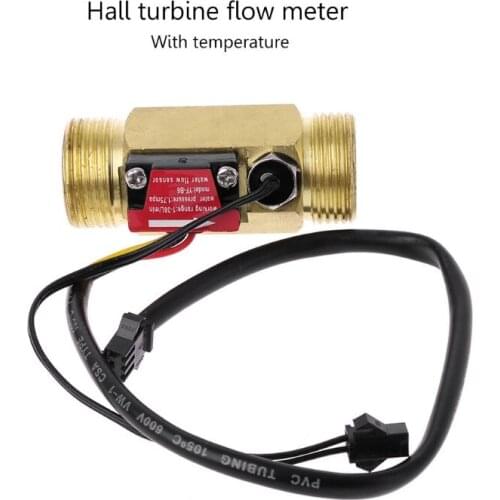 G3/4" Flow Sensor Water Flow Switch With Temperature Detection For Turbine Liquid Sensor Copper Shell Hall Flow Meter