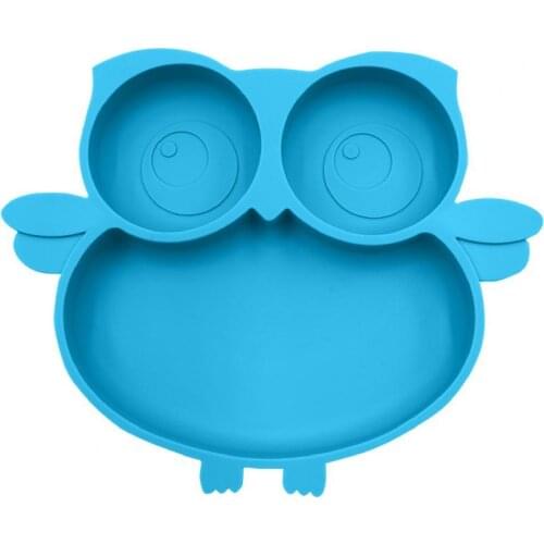 Kids Plate Cartoon Owl Suction Cup Bottom Food Grade Silicone Toddle Feeding Tableware Service Plate for Baby