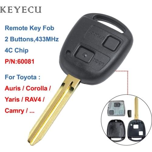 Keyecu Remote Car Key Fob 433MHz 4C for Toyota Auris Corolla Highlander Yaris RAV4 Land Cruise Prado Avensis Camry P/N:60081