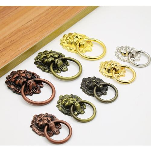 Door Knobs and Handles Alloy Antique Lion Head Handle Classic Old Furniture Cabinet Door Pull Ring Drawer Desk Single Hole Retro