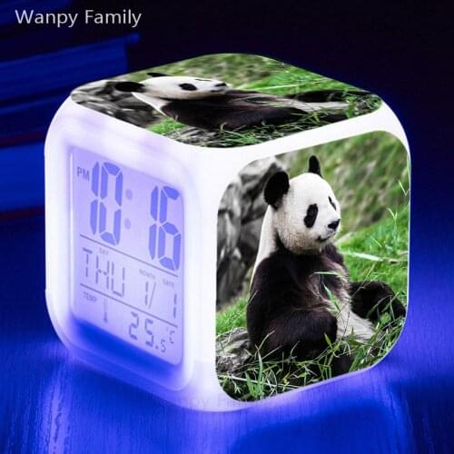 Cute Panda Alarm Clock 7 Color Glowing Multifunctio Digital Alarm Clock Big screen Touch Sensing Luminous Electronic Alarm Clock
