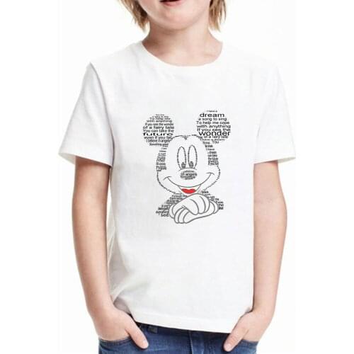 Harajuku Mickey Mouse Dream Wonder Future Letter Printed T-Shirt Summer Children Short Sleeve White Tee Kids Casual Tshirt