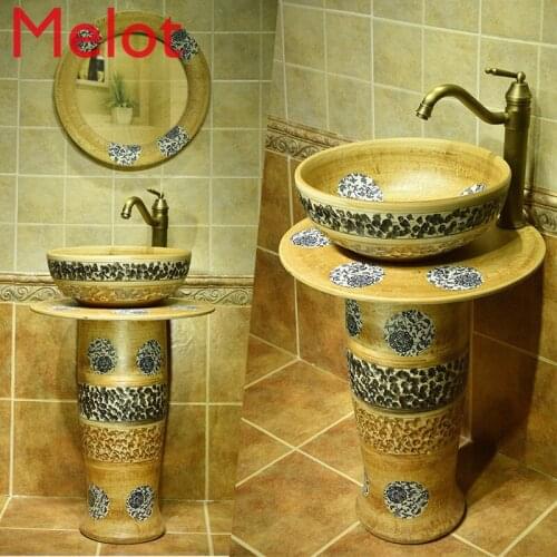 Art Pedestal Basin Wash Basin Floor-Standing Ceramic Washbasin Whole Washbin Handmade Toilet