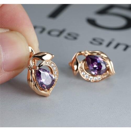 Dainty Rainbow Zircon Hoop Earrings Boho Rose Gold Color Wedding Earrings Multicolor Crystal Water Drop Stone Earrings For Women