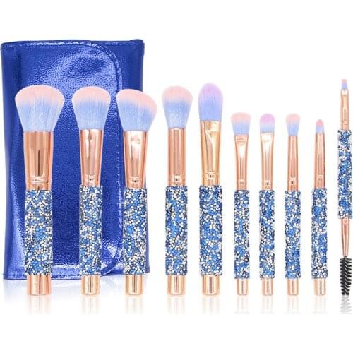 Makeup Brushes With Blue Diamond Handle High-End Loose Powder Eyeshadow Brush Beauty Tools10 New Diamond-Encrusted