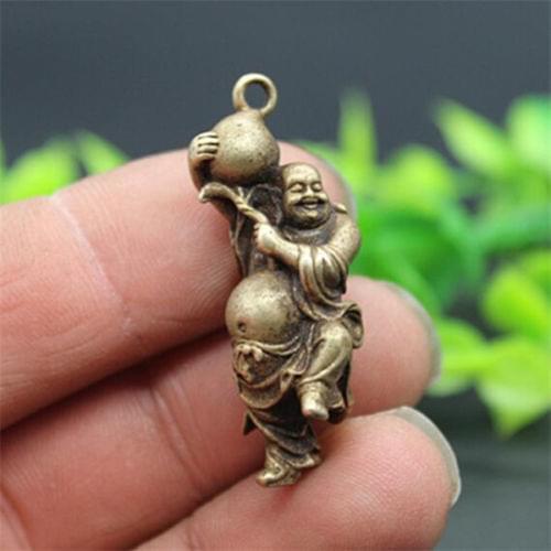 Chinese Buddhism Brass Maitreya Buddha Peach Copper Bronze Small Pendant