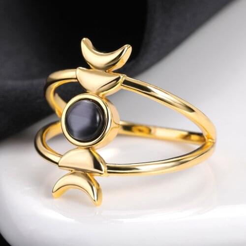 Vintage Lunar Eclipse Rings For Women Opal Jewelry Double-Layer Crescent Moon Ring Best Friend Gifts BFF 2021 Bijoux Femme