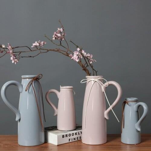Creative Ceramic Vase Ear Pot Handle Hydroponic Systems Flower Living Room Decor Moderno Home Decoration Accessories