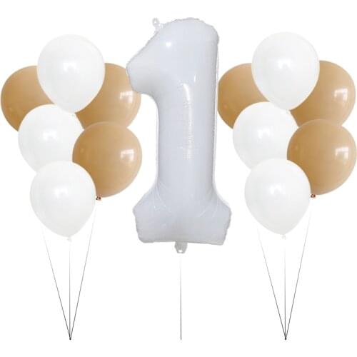 13Pc 32inch White Number 0-9 Foil Latex Balloons For Marriage Anniversary Children’s Birthday Party Party Balloon Decoration Set