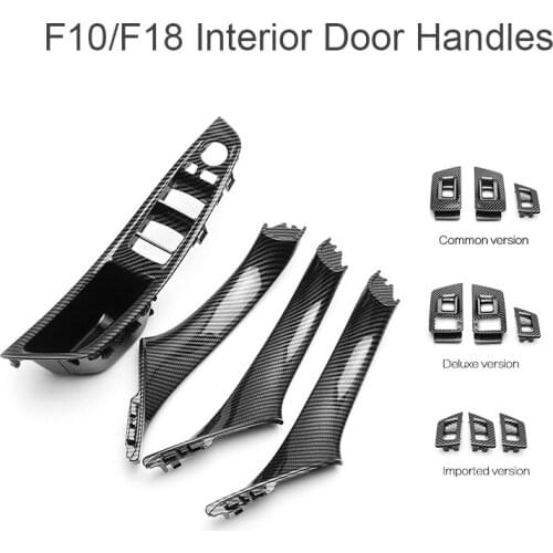 7Pc/Set Left Hand Drive LHD For BMW 5 Series F10 F11 F18 10-17 Carbon Fiber Car Interior Inner Door Handle Panel Pull Trim Cover